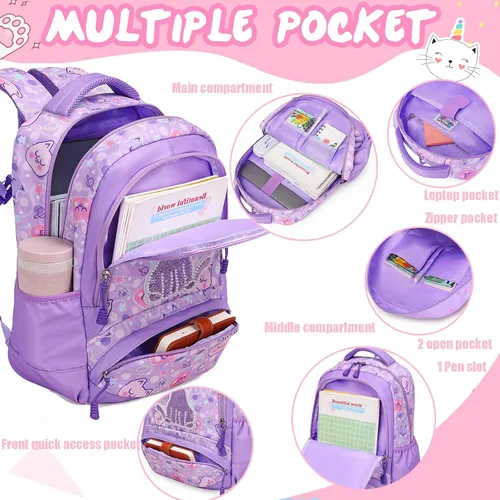 Miniatura 4 de Mochila de escuela primaria para niñas con lonchera, mochila de regreso a clases