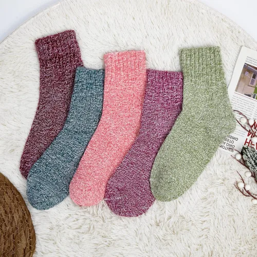 Miniatura 4 de Loritta 5 Pairs Womens Wool Socks Thick Knit Vintage Winter Warm Cozy Crew Socks Gifts