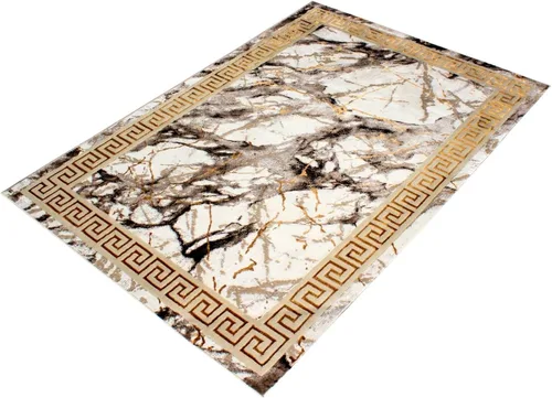 Miniatura 9 de Alfombra abstracta moderna de mármol de 5 x 7 Pila mediana antideslizante y duradera Bordes dorados con respaldo de cuero Mejor alfombra