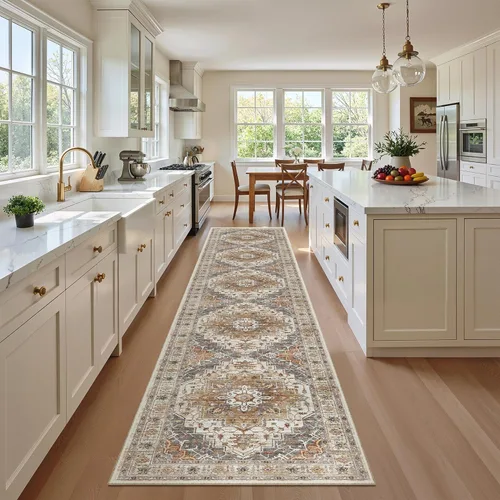 Miniatura 385 de Madane Tapete lavable de 2 x 10 pies para pasillo, cocina, recibidor, clásico, suave, antideslizante para interiores, casa de campo, baño, sala
