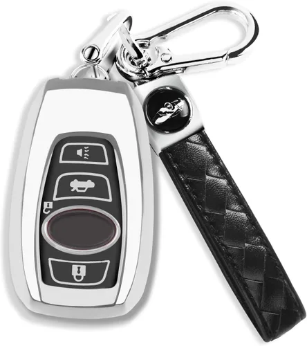 Miniatura 11 de QBUC Funda para llavero Subaru con llavero de cuero, apta para Forester Crosstrek Outback Ascent Impreza Legacy Subaru de 4 botones (azul)