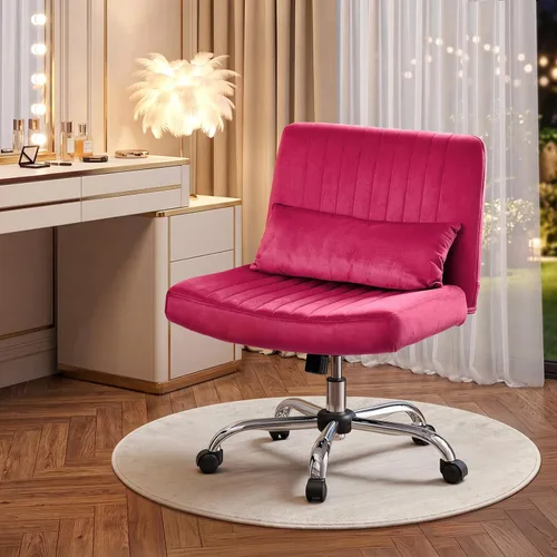 Miniatura 18 de Silla de oficina cruzada con ruedas, silla de escritorio de terciopelo con patas cruzadas para dormitorio, silla de computadora sin brazos, moderna