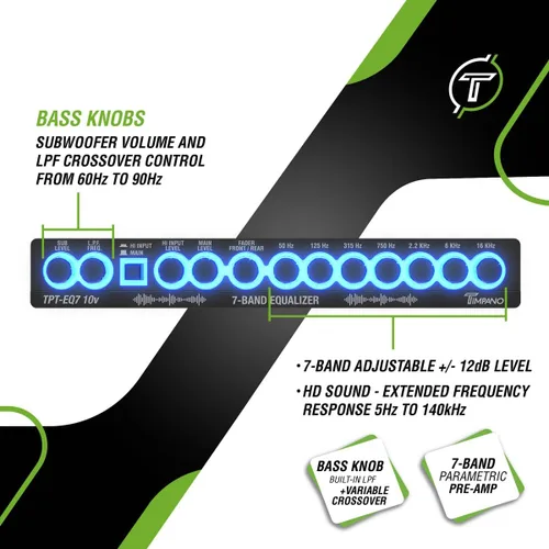 Miniatura 2 de Timpano ecualizador de 7 bandas TPT-EQ7 de 10V de alta tensión, control de línea de salida RCA de 6 canales y subwoofer y crossover de 1/2 din