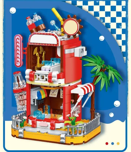 Miniatura 3 de Kit de micro bloques de construcción de coca cola, caja de música modelo de casa de coca, juego de juguetes de ladrillos modulares de bricolaje