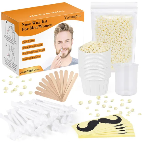 Kit de cera nasal de 4.23 oz para hombres y mujeres, kit de depilación nasal con más cuentas de cera para el cabello de la nariz (20-30 usos), 30