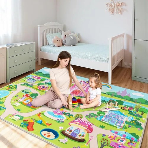 Miniatura 5 de Green Castle - Alfombra infantil para sala de juegos, ultra suave y de pelo bajo, lavable a máquina, antideslizante, para dormitorio de niñas