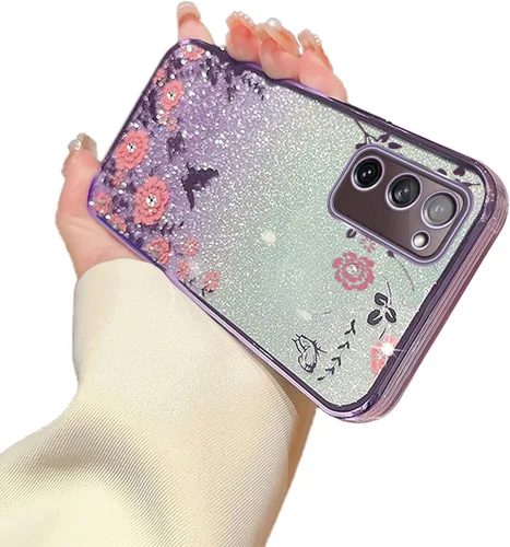 Miniatura 53 de Funda para Note 10, Galaxy Note 10 para mujer, cambio gradual con purpurina, cristal suave, TPU elegante, mariposa, floral, corazón, transparente
