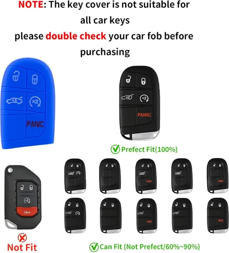 Miniatura 2 de Funda para llavero para Jeep, Dodge Challenger, protector de llave de silicona compatible con Jeep Grand Cherokee Renegade Chrysler 200 300 Dodge