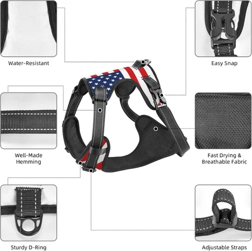 Miniatura 5 de 250th USA Anniversary Reflective Dog Harness No Pull Soft Vest Harness for Small Medium Large Dog Puppy Pets (Small Size)