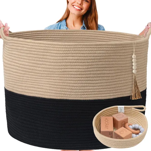 Miniatura 11 de Cesta grande lavable XXXL para manta de 85 litros, 2 unidades, hechas a mano, canastas tejidas decorativas para almacenamiento, suave y duradera
