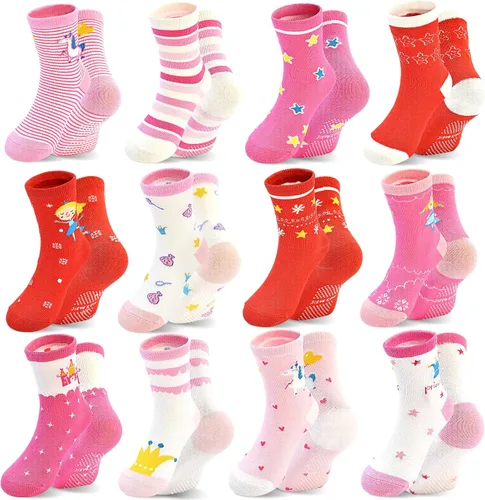 Miniatura 7 de HYCLES Calcetines para niñas pequeñas, calcetines de dibujos animados antideslizantes con agarre para bebés de 6-12 meses y niños de 1-7 años