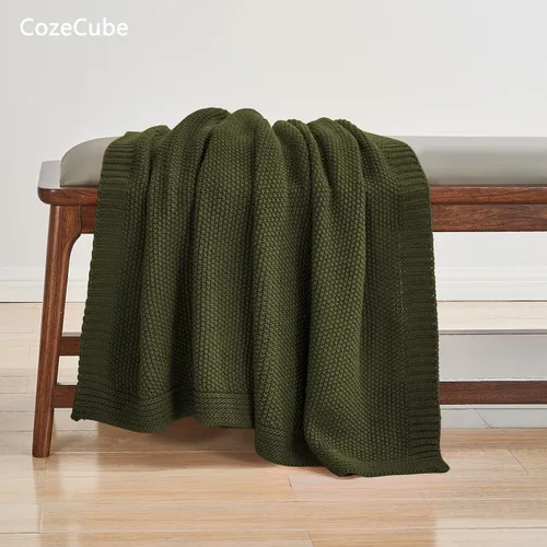 Miniatura 4 de CozeCube Manta verde oliva de punto trenzado suave y acogedora para cama, sofá, sala de estar, manta decorativa de Navidad ligera y cálida, 50 x 60