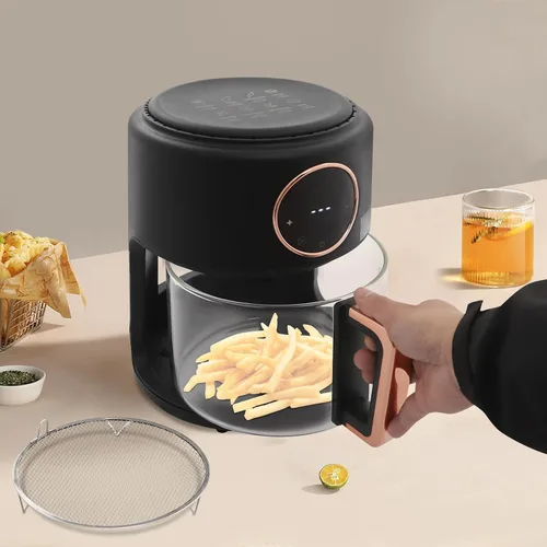Miniatura 9 de Freidora de aire, 3.81 cuartos de galón, 1200 W, freidora de aire visible de 360°, temperatura ajustable, 176℉-392℉, 8 modos preestablecidos
