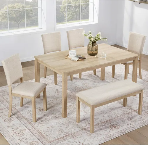 Miniatura 11 de LUMISOL - Juego de mesa de comedor de madera maciza con 4 sillas tapizadas y banco para cocina, comedor, sala de estar, gris plateado