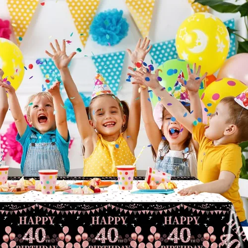 Miniatura 6 de Mantel rectangular grande de 54 x 108 pulgadas para cumpleaños de mujeres y hombres, decoración de mesa temática de 40 cumpleaños para mujeres
