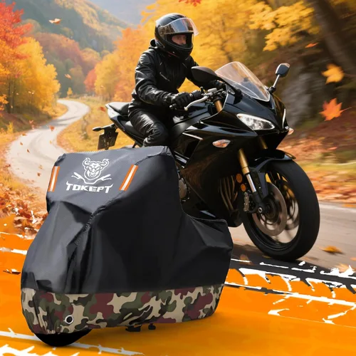Miniatura 7 de Funda impermeable para motocicleta, bolsa de almacenamiento para exteriores, hecha de material resistente con agujeros de bloqueo y tira