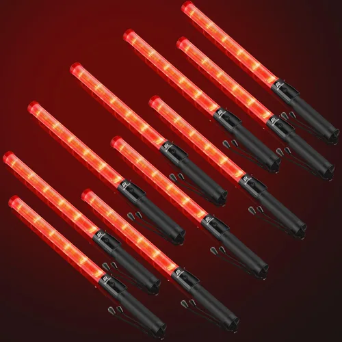 Miniatura 18 de RoadHero Paquete de 6 varitas de tráfico, bastón de control de tráfico LED de 21 pulgadas, varitas de luz de seguridad con 2 modos de parpadeo, Rojo