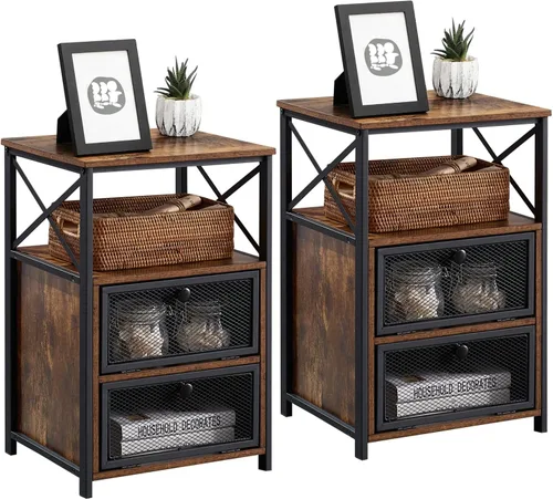 Miniatura 11 de VECELO Juego de 2 mesitas de noche, mesa auxiliar con cajón abatible, moderna mesita de noche para dormitorio, sala de estar, oficina, fácil