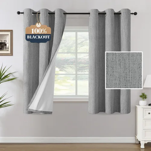 Miniatura 14 de H.VERSAILTEX Cortinas opacas de lino chenilla para dormitorio, térmicamente aisladas, cortinas texturizadas con aspecto de lino con revestimiento