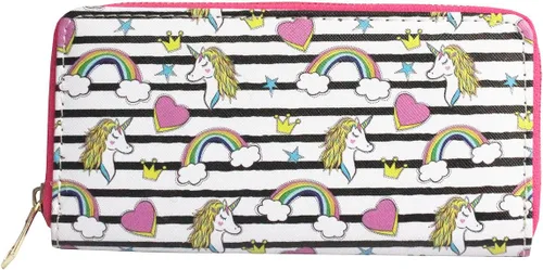 Miniatura 4 de Monedero y cartera largo con diseño de unicornio arcoíris, Negro y blanco), NA