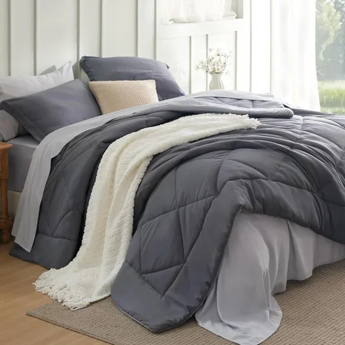Miniatura 29 de Bedsure Juego de edredón tamaño King – Ropa de cama reversible de 7 piezas verde bosque, juego de cama tamaño King para todas las estaciones, cama