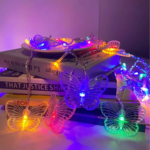 Miniatura 7 de Guirnalda de luces de cadena de hadas con cortina de mariposa, 120 LED, 8 modos, temporizador alimentado por USB, luz parpadeante de luciérnaga