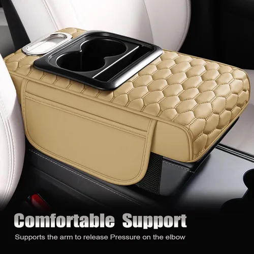 Miniatura 8 de Priprilod Almohada beige para reposabrazos de consola central de automóvil, espuma viscoelástica con portavasos y soporte para teléfono celular