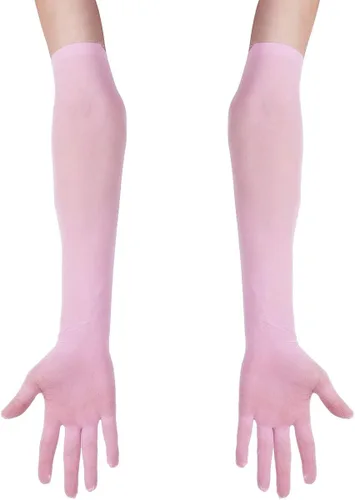 Miniatura 2 de TiaoBug Mitones de guantes de longitud de la ópera de la malla de nylon transparente ultrafino de las mujeres