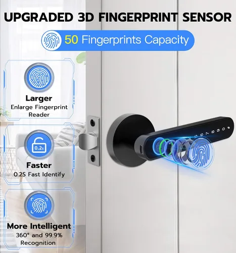Miniatura 3 de eLinkSmart Cerradura de puerta de huellas dactilares, cerradura de puerta de entrada sin llave con mango de teclado, perilla inteligente biométrica
