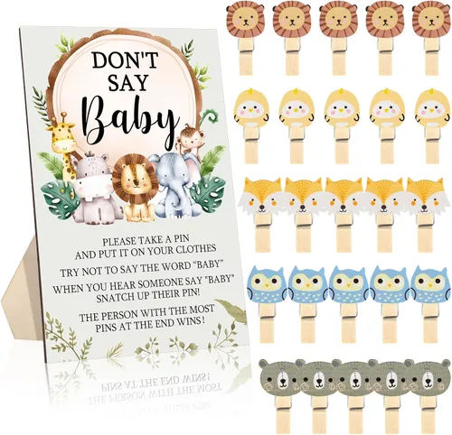 Miniatura 15 de Unittype 51 Piezas No Digas Bebé Juego de Baby Shower Regalos Incluye Letrero de Baby Shower Tema Abeja y 50 Mini Pinzas de Ropa de Abeja para Niños