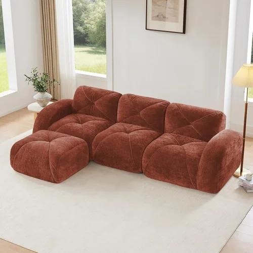 Miniatura 47 de Sofás modulares modulares de 110.6 pulgadas para sala de estar, sofá moderno de terciopelo sin hueso, no requiere montaje, cómodo sofá sin hueso