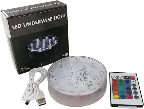Miniatura 7 de LARDUX Base de luz LED recargable con control remoto, pantalla LED redonda de 4 pulgadas, pedestal, luz multicolor para jarrón, arte de cristal