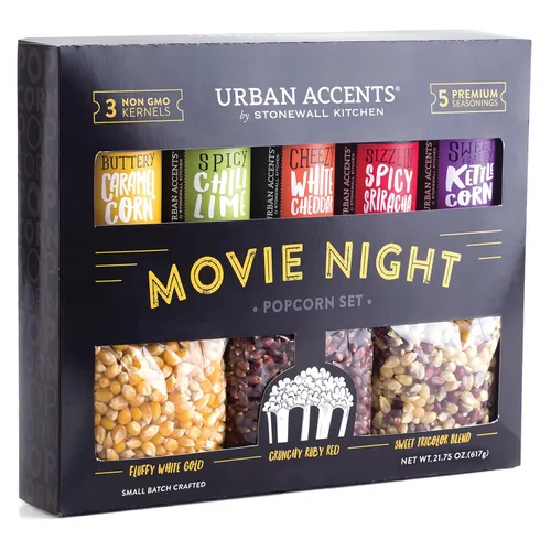 Urban Accents MOVIE NIGHT™ Palomitas de maíz y palomitas de maíz paquete variado (juego de 8) – 3 paquetes de palomitas de maíz sin transgénico y 5