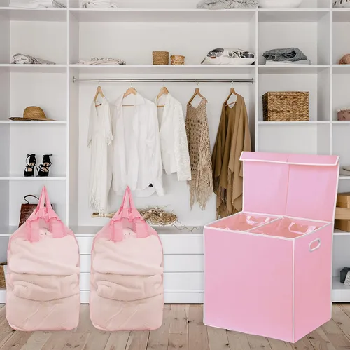 Miniatura 3 de Simple Houseware - Cesta doble para la ropa sucia, con tapa y bolsas extraíbles, Rosa