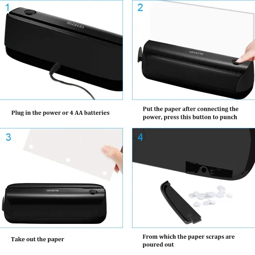 Miniatura 6 de Perforadora de papel eléctrica de 3 agujeros, VEYETTE perforadora de papel con adaptador para oficina, escuela, estudio, capacidad de 20 hojas, CA