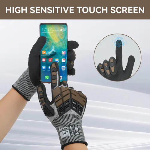 Miniatura 5 de Guantes de trabajo de seguridad, guantes de impacto para hombres y mujeres, resistentes a los cortes, antideslizantes, guantes de trabajo pesado