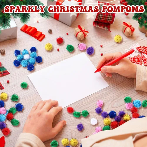 Miniatura 3 de HESTYA 500 pompones de Navidad brillantes de 0.5 pulgadas, deslumbrantes, esponjosos, pequeños pompones de fieltro con purpurina para manualidades