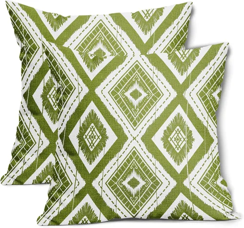 Miniatura 11 de Juego de 2 fundas de almohada geométricas de color naranja quemado de 18 x 18 pulgadas con diamantes Ikat de color marfil óxido, estilo bohemio