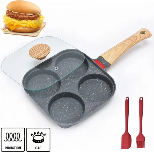 Miniatura 7 de Sartén antiadherente de aluminio de 4 tazas con tapa, adecuada para estufa de gas y utensilios de cocina de inducción Huevera con tapa