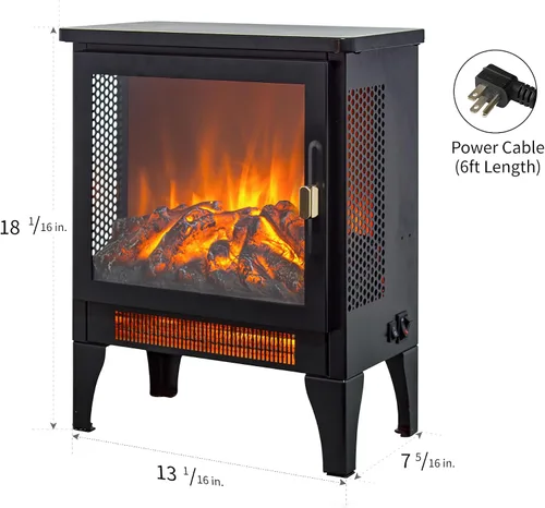 Miniatura 6 de IInnoflame - Estufa eléctrica de chimenea de 17 pulgadas, calentador independiente con llama y tronco realistas, protección contra