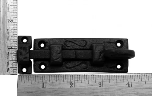 Miniatura 2 de Renovators Supply Manufacturing Pestillo de cerradura de puerta de 4 pulgadas. Pestillo de perno deslizante de hierro forjado negro con accesorios