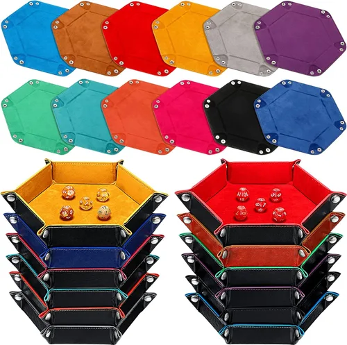 12 bandejas de dados a granel para rodar, portátil, plegable, hexagonal, bandeja fuerte, portátil, de piel sintética, terciopelo para juegos como