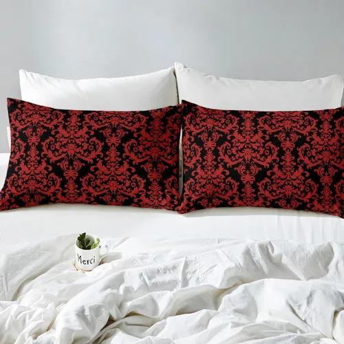 Miniatura 5 de Erosebridal Juego de sábanas de damasco con diseño floral, tamaño individual, gótico, rojo y negro, juego de sábanas de flores barrocas victorianas