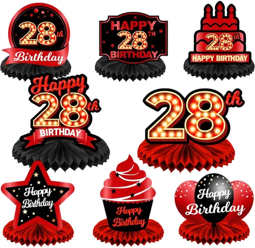 Miniatura 63 de Feliz Cumpleaños 15 Centros de Mesa de Panal Rojo y Negro Globos Decoración Temática de Mesa Decoraciones de Mesa Adornos de Mesa para Niñas Mujeres
