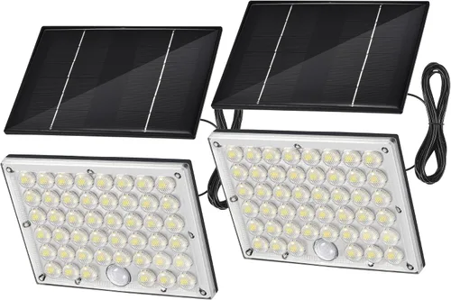 Pack de 2 luces solares con 184 LED para exteriores, con sensor de movimiento, luces solares de pared impermeables al aire libre con 3 modos