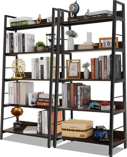 Miniatura 14 de Himimi Estantería de escalera industrial, estantería rústica de 5 niveles, estantería de escalera de metal de madera, soporte de flores para Nogal