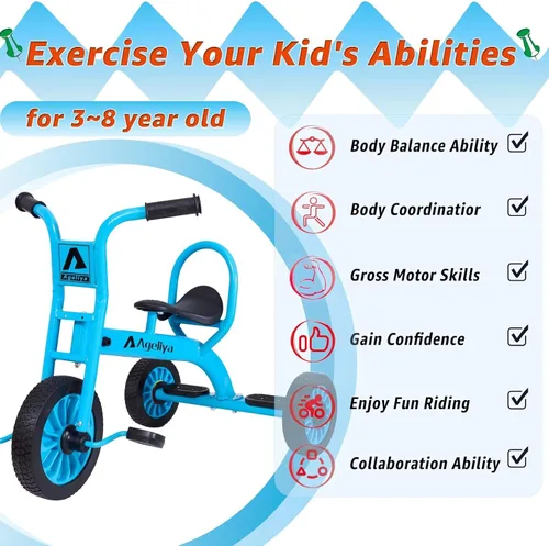 Miniatura 2 de Triciclo infantil para preescolares a partir de 3 años, ideal para patio de juegos al aire libre y guardería, triciclo de pedal de metal duradero