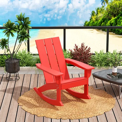 Miniatura 18 de WO Home Furniture Silla Mecedora de Patio al Aire Libre Tradicional HDPE Resistente a los Rayos UV (Negro)