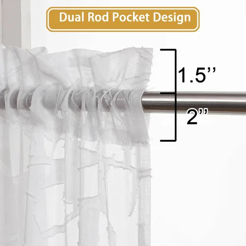 Miniatura 4 de OVZME Cortinas traslúcidas blancas texturizadas para cocina de 36 pulgadas de largo, juego de 2 paneles de cortinas elegantes de estilo rústico