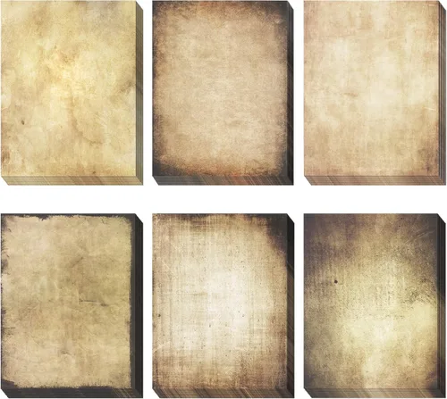 Papel vintage, 60 hojas de papel antiguo, tamaño carta, 8.5 x 11 pulgadas, 6 diseños de doble cara, papel pergamino decorativo para escribir,